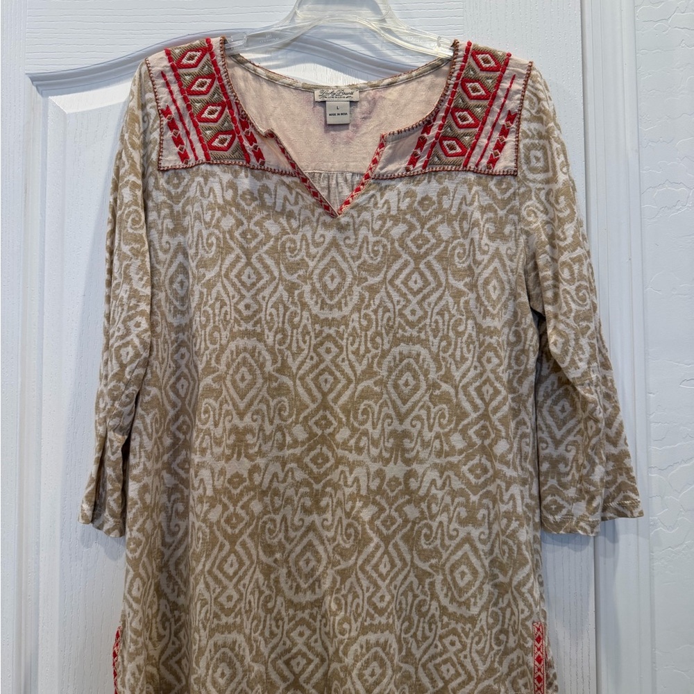 Lucky Brand Beige and Red Tunic Top